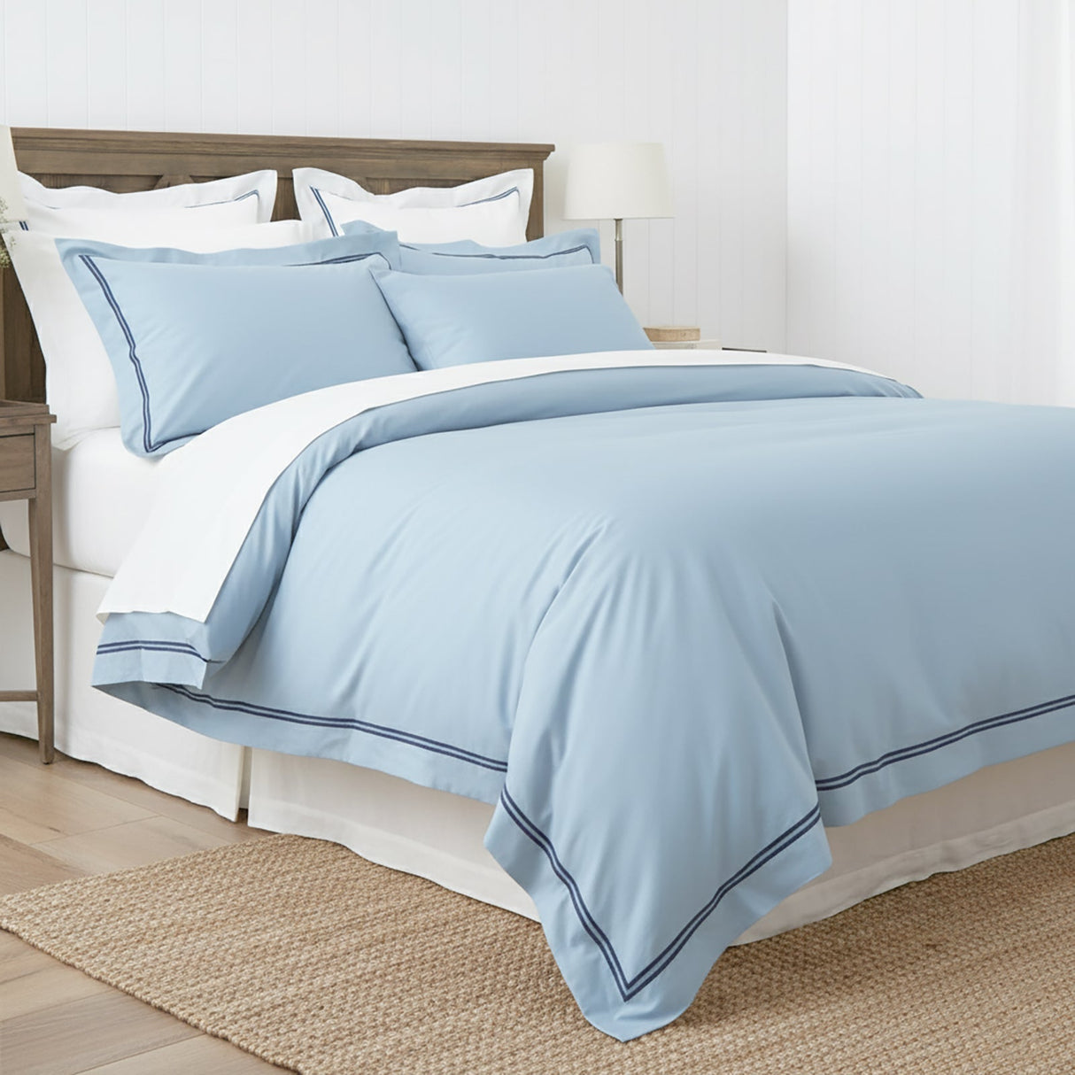 Renee Taylor Strada 1000TC Egyptian Cotton Quilt Cover Set - Sky (Embroidered Trim)