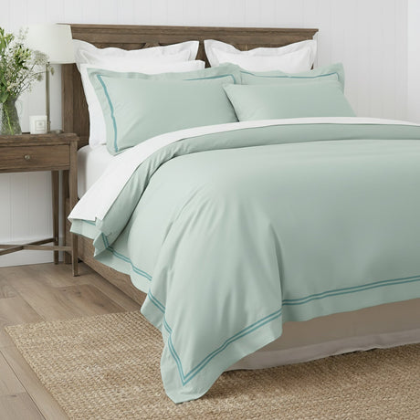 Renee Taylor Strada 1000TC Egyptian Cotton Quilt Cover Set - Spa (Embroidered Trim)