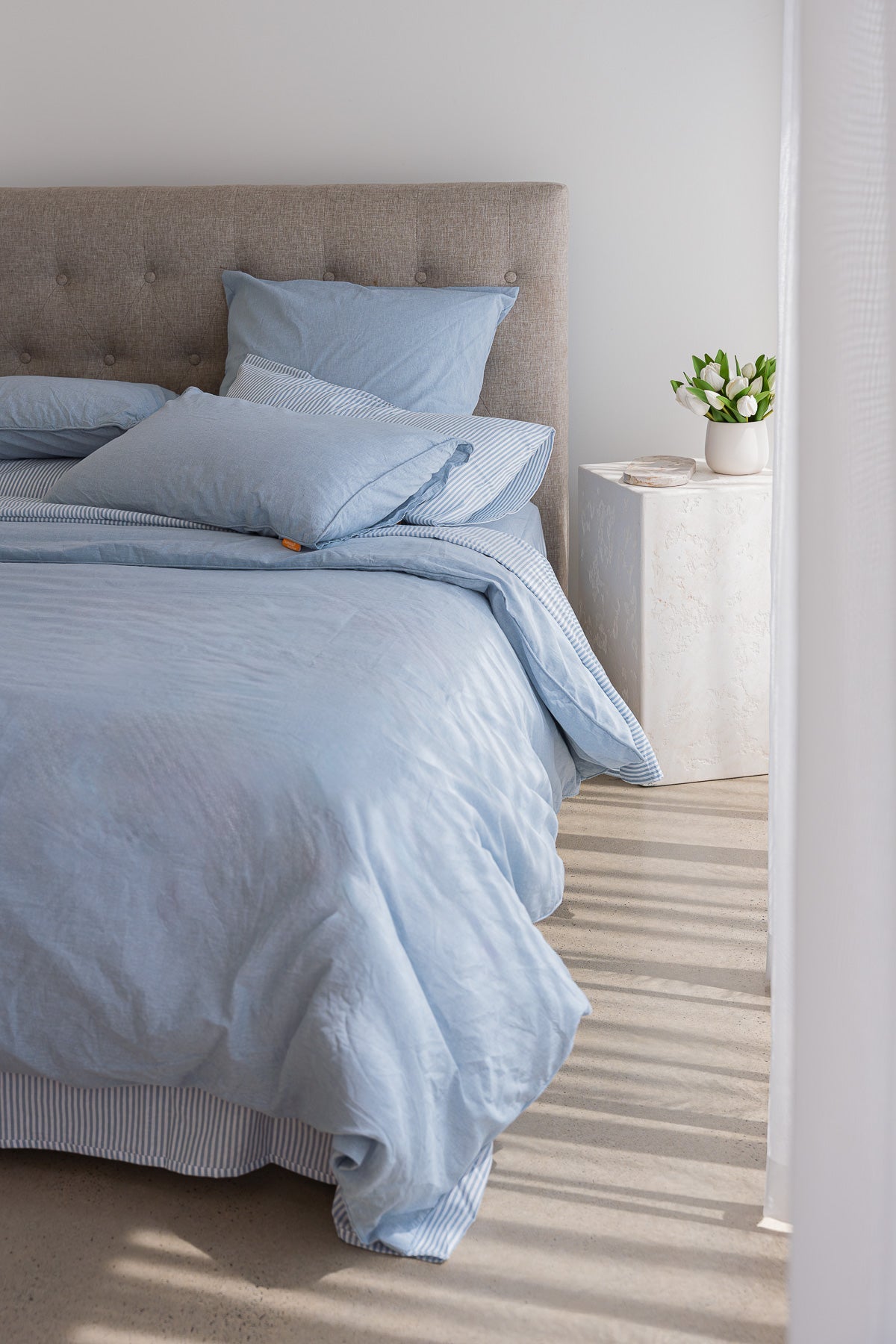 100% Cloud Cotton Duvet Quilt Cover Set w/ 2 Pillow Cases - CIEL Sky Blue