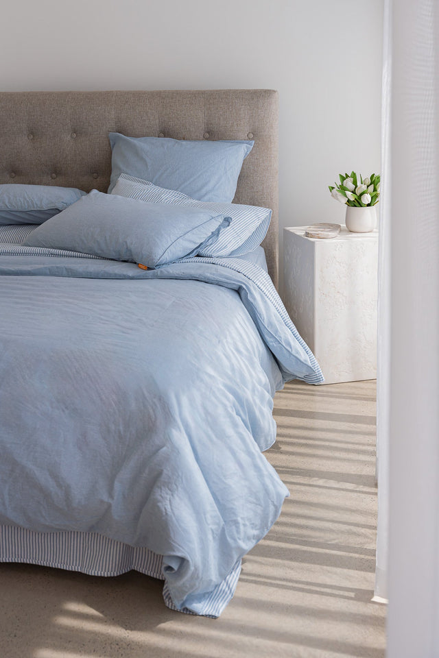 100% Cloud Cotton Duvet Quilt Cover Set w/ 2 Pillow Cases - CIEL Sky Blue