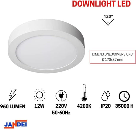 Ceiling Light LED Downlight 12W Round for Home Office Shop