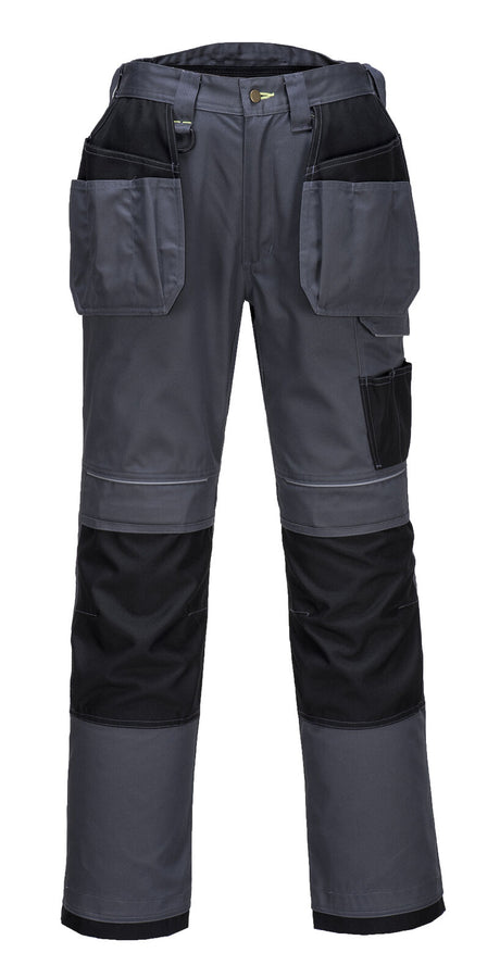 Portwest Tradies Holster Mens Cargo Work Pants w/ Free Kneepads - Grey/Black (Safety Workwear)