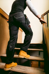 Tradies Cargo Pants Holster Work Trousers Pants w Free Kneepads Workwear Safety - Black