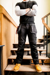 Tradies Cargo Pants Holster Work Trousers Pants w Free Kneepads Workwear Safety - Black