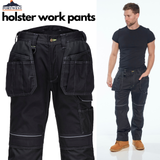 Tradies Cargo Pants Holster Work Trousers Pants w Free Kneepads Workwear Safety - Black