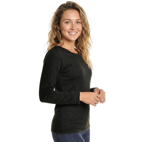 Womens Thermal Fleece Baselayer Long Sleeve Top - Black (Brushed Interior Warm Winter)