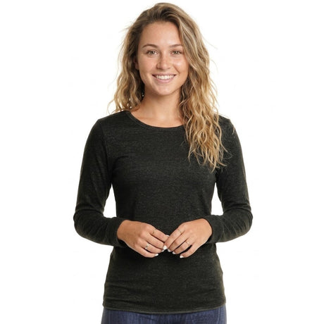 Womens Thermal Fleece Baselayer Long Sleeve Top - Black (Brushed Interior Warm Winter)