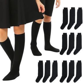 12x Black Knee High School Socks (Plain Cotton) - Girls/Boys (Bulk)