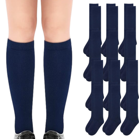 12x Navy Knee High School Socks (Plain Cotton) - Girls/Boys (Bulk)
