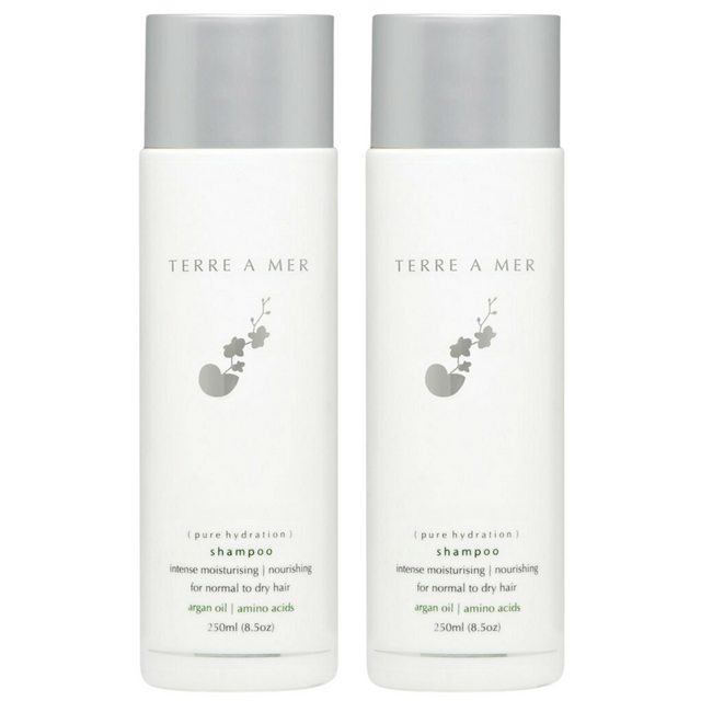 2x TERRE A MER Pure Hydration Hair Shampoo Hydrate Normal Dry Argan Oil 250ml