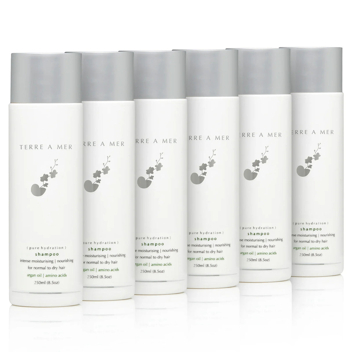 6x TERRE A MER 250ml Pure Hydration Hair Shampoo Bulk Pack - Argan Oil/Amino Acids (Normal Dry Hair)