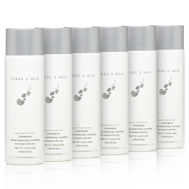6x TERRE A MER 250ml Pure Hydration Hair Shampoo Bulk Pack - Argan Oil/Amino Acids (Normal Dry Hair)