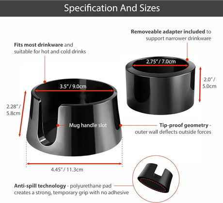 Table Coaster Anti-Spill Drink Holder Tray Couch Seat Car Office Travel - White