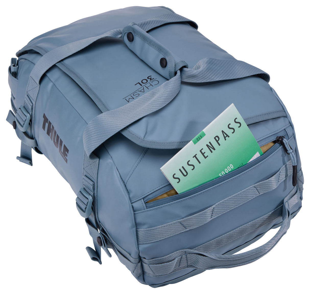 Thule Chasm 30L Duffel Overnight Bag Convertible Backpack Duffle in Pond Grey