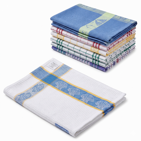 12pc 100% Cotton Jumbo Tea Towels - 90x63cm (Assorted Colours)