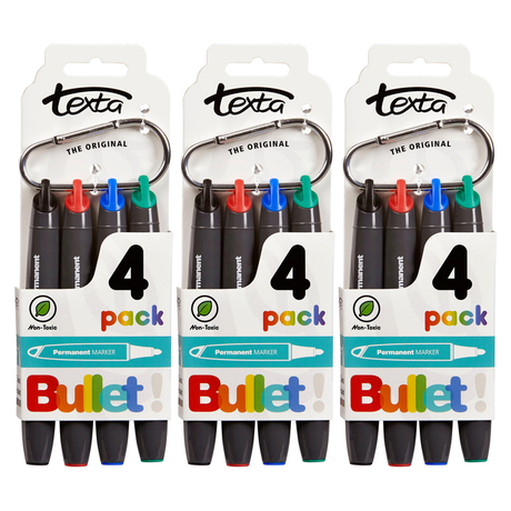 12pk Texta Permanent Markers 1mm Bullet Nib - Assorted Colours (Bulk Pack)
