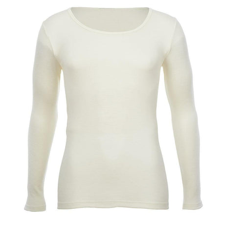 Thermo Fleece Childrens Long Sleeve Tee Top Thermals Merino Wool Blend - Natural