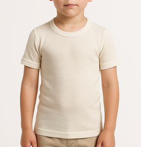 Thermo Fleece Childrens Merino Wool Blend Thermal Underwear Kids Short Sleeve Tee Top - Natural