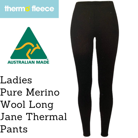Womens Pure Merino Wool Knit Long Janes Thermal Underwear Thermals Pants - Black