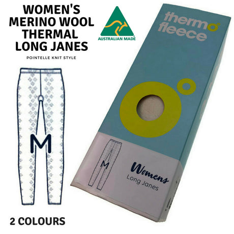 Womens Pure Merino Wool Pointelle Knit Long Janes Thermal Underwear Thermals - Black