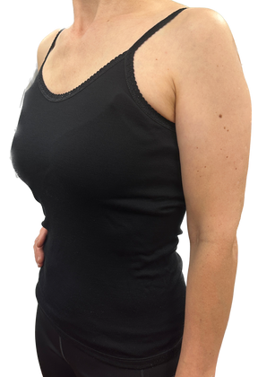 Thermo Fleece Ladies Pure Wool Camisole w Lace Thermal Thermals Top Singlet - Black