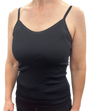 Thermo Fleece Ladies Pure Wool Black Camisole w Lace - Thermal Top Singlet
