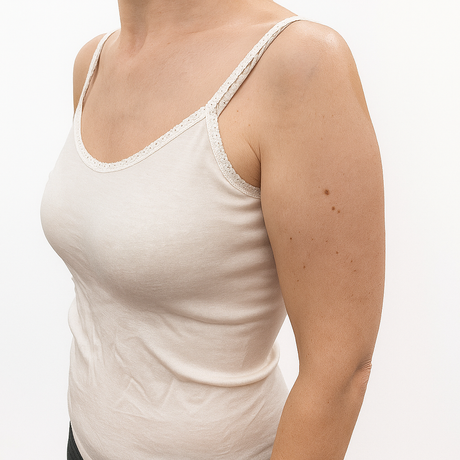 Thermo Fleece Ladies Pure Wool Natural Camisole w Lace - Thermal Top Singlet