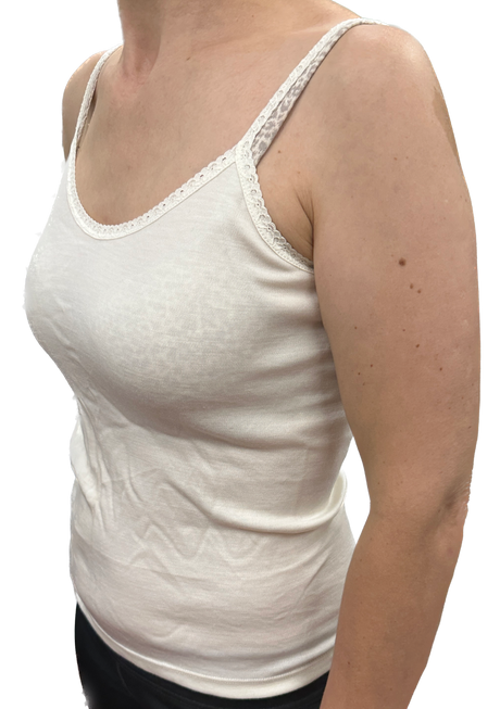 Thermo Fleece Ladies Pure Wool Camisole w Lace Thermal Thermals Top Singlet - Natural - Natural