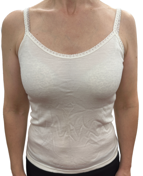 Thermo Fleece Ladies Pure Wool Camisole w Lace Thermal Thermals Top Singlet - Natural - Natural