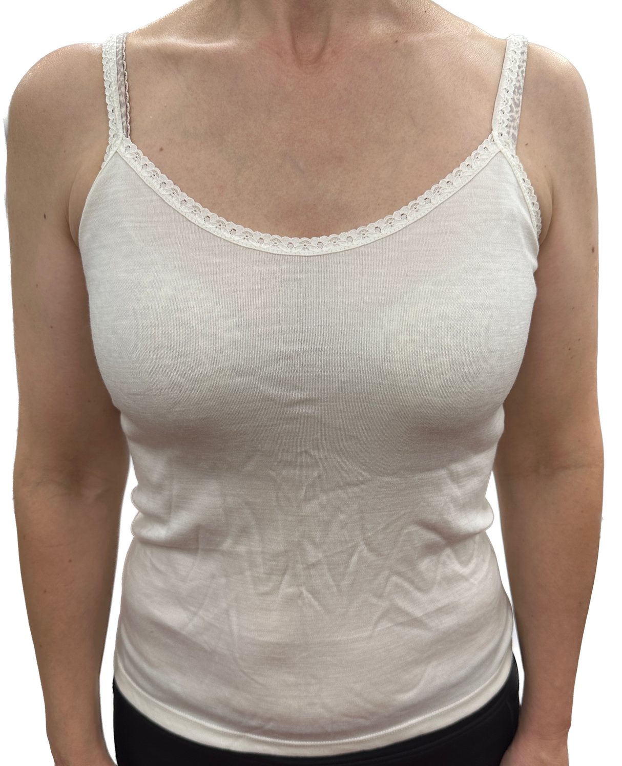 Thermo Fleece Ladies Pure Wool Camisole w Lace Thermal Thermals Top Singlet - Natural - Natural