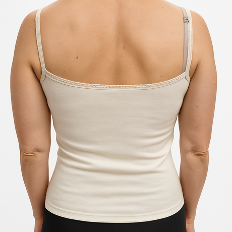 Thermo Fleece Ladies Pure Wool Natural Camisole w Lace - Thermal Top Singlet