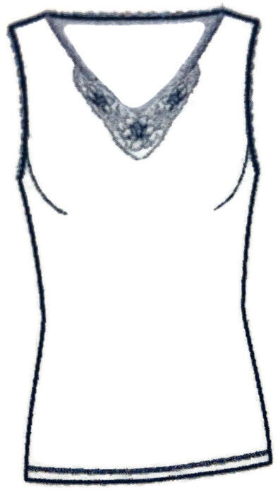 Thermo Fleece Womens Pure Merino Wool V-Neck Thermal Tank Top Singlet - Black (Lace Motif Thermals)