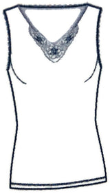 Thermo Fleece Womens Pure Merino Wool V-Neck Thermal Tank Top Singlet - Navy (Lace Motif Thermals)