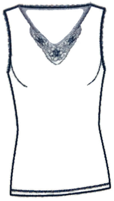 Womens V-Neck Pure Merino Wool Thermal Tank Top Lace Motif Singlet Thermals - Natural