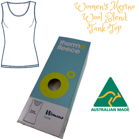 Thermo Fleece Merino Wool Blend Ladies Scoop Neck Tank Top with Lace - Natural