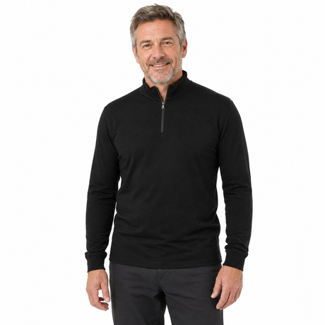 Thermo Fleece Mens Pure Merino Wool 1/4 Zip Long Sleeve Top - Black (Warm Thermals)