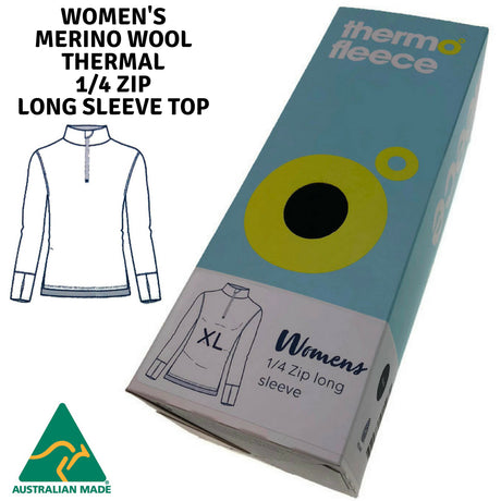 Womens Pure Merino Wool 1/4 Zip Long Sleeve Thermal Top Warm Thermals Baselayer - Black