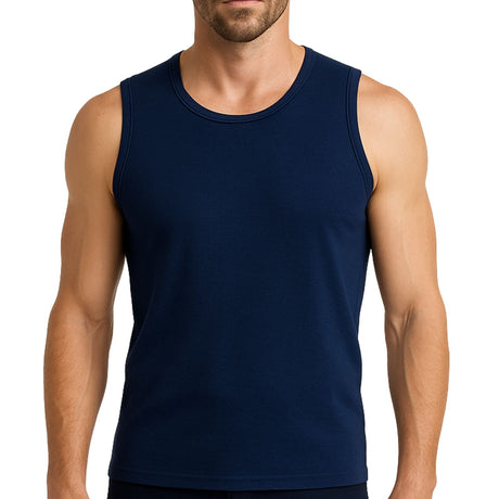 Thermo Fleece Mens 100% Merino Wool Singlet - Navy (Thermal Underwear)