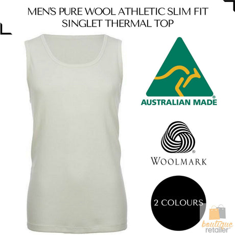 Mens 100% Pure Merino Wool Sleeveless Athletic SINGLET Top Thermal Underwear - Black