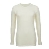 Mens 100% Pure Merino Wool V-Neck Long Sleeve Top T Shirt Thermal Underwear - Natural