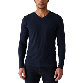 Mens 100% Pure Merino Wool V-Neck Long Sleeve Top T Shirt Thermal Underwear - Navy - XX-Large (110cm)