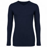 Mens 100% Pure Merino Wool Thermal Underwear V Neck Long Sleeve Top - Navy