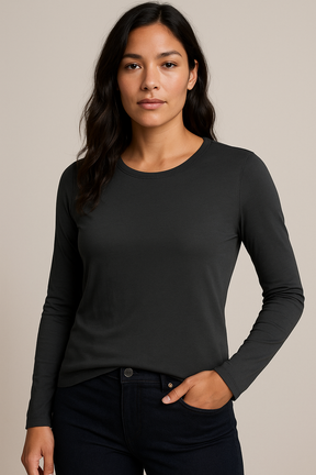 Three Dots Womens Long Sleeve T-Shirt Scoop Neck Top in Black - L
