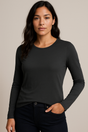 Three Dots Womens Long Sleeve T-Shirt Scoop Neck Top in Black - L