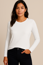 Three Dots Womens Long Sleeve T-Shirt Scoop Neck Top in White - S