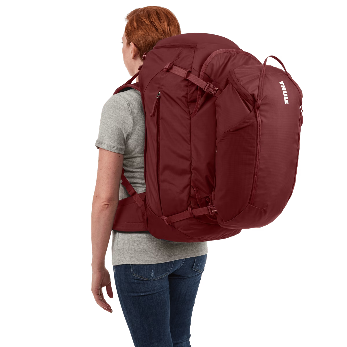 Thule Landmark Womens 60L Travel Adventure Backpack w/ 20L Daypack - Dark Bordeaux Red