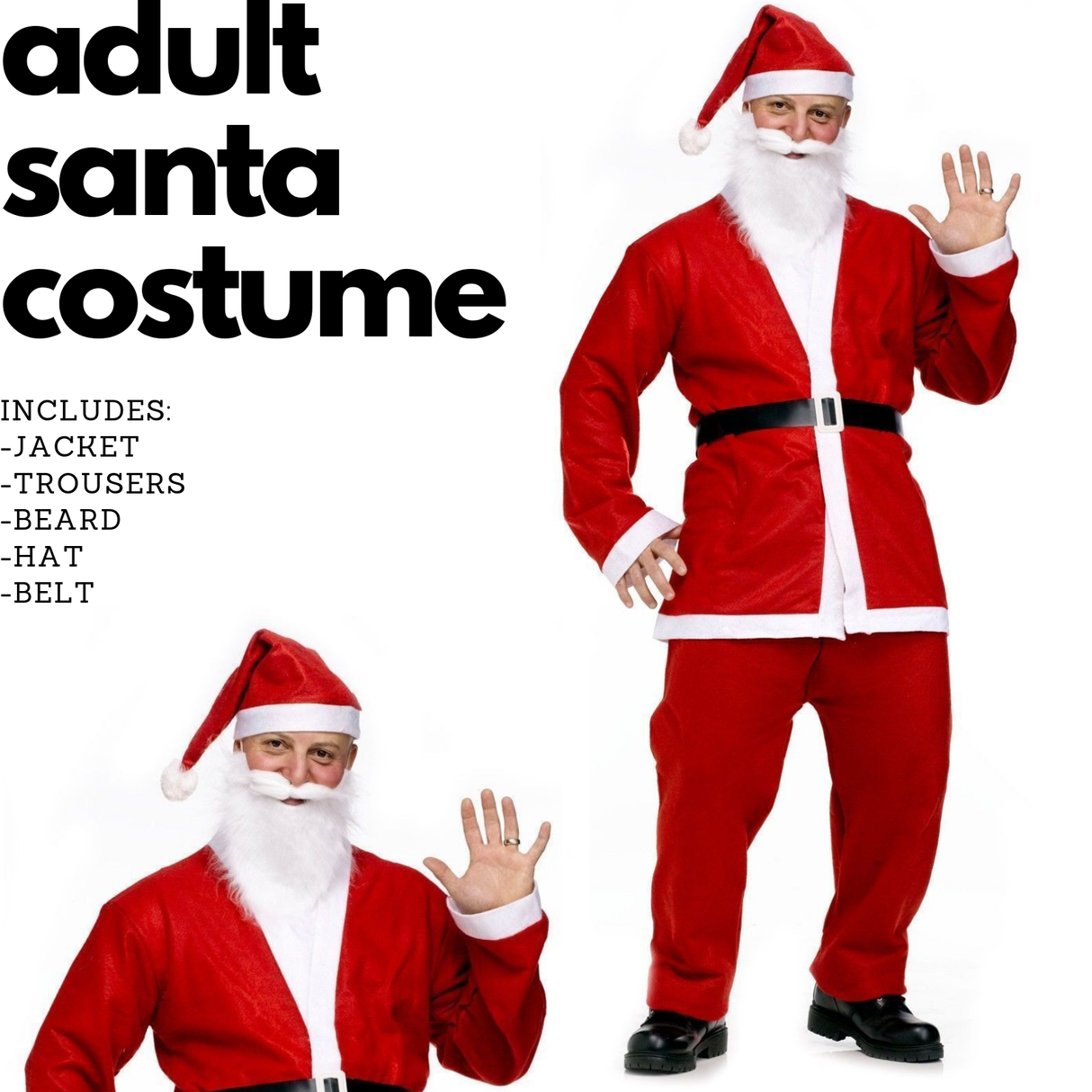 ADULT LARGE SANTA CLAUS COSTUME Suit Father Xmas Party Outfit Father Christmas