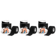 3x 5m Roll Sports & Therapy Kinesiology Tape Pack - 5cm Width in Black (Self-Adhesive)