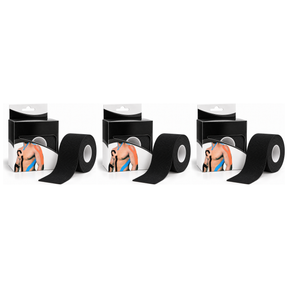 3x 5m Roll Sports & Therapy Kinesiology Tape Pack - 5cm Width in Black (Self-Adhesive)