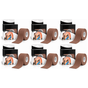 6x 5m Roll Sports & Therapy Kinesiology Tape Bulk Pack - 5cm Width in Brown (Self-Adhesive)